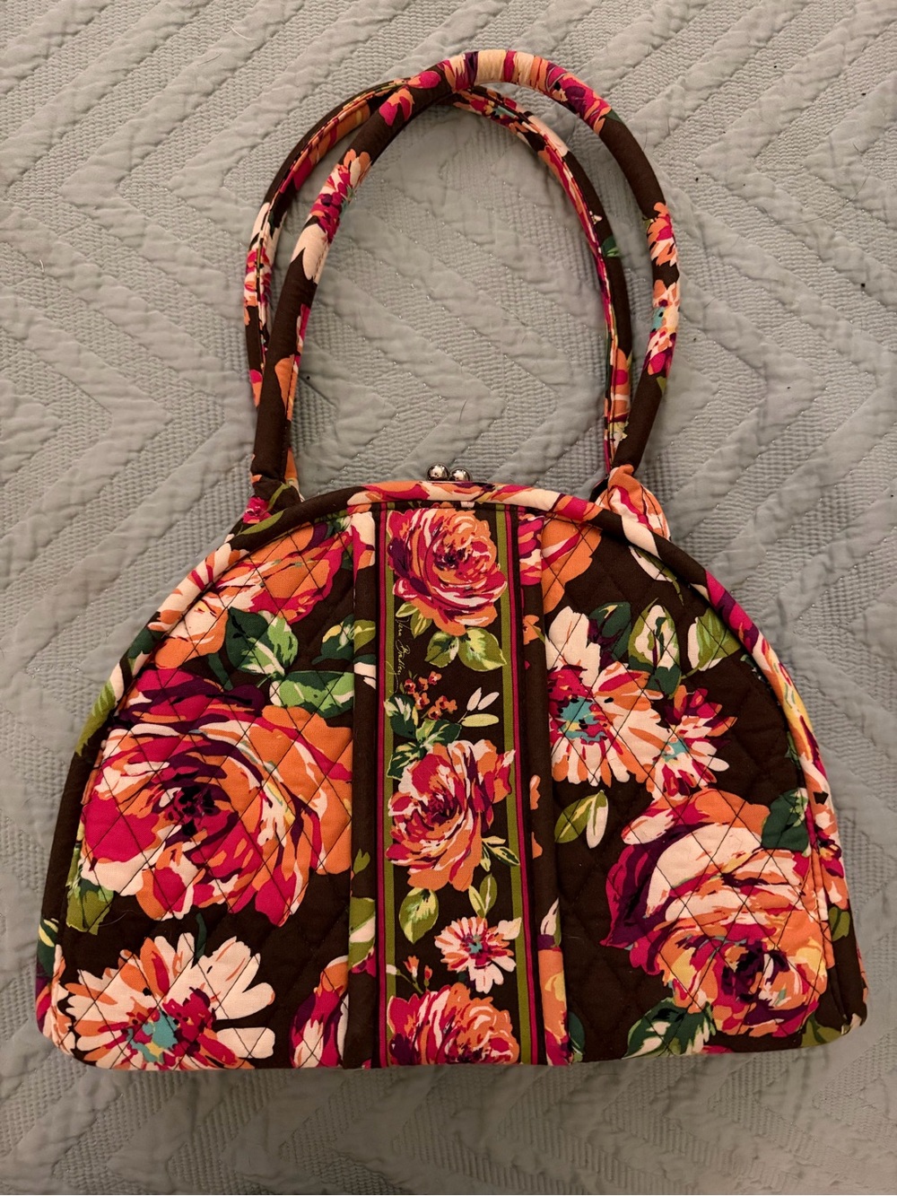 Vera Bradley Floral Quilted Dome Bag in Brown, Pink and Orange Kiss Clasp